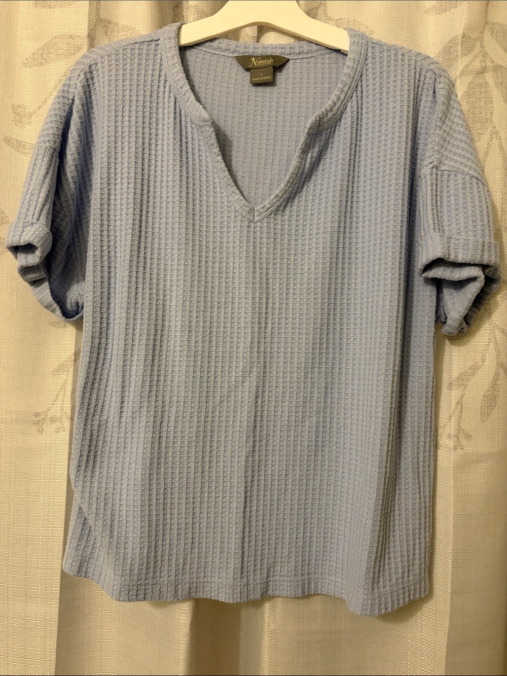 Natural Reflections Light Blue Short Sleeve Waffle Knit Tee